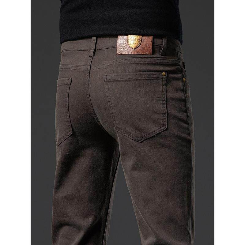 香港高端咖啡色牛仔裤男春秋季修身直筒休闲纯棉长裤子2025新款