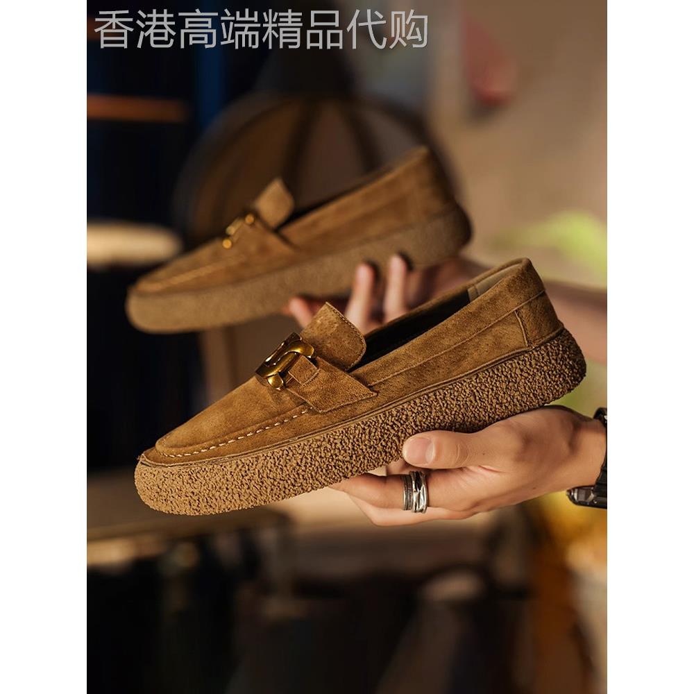 潮牌一脚蹬乐福鞋男2025夏季透气软面真皮豆豆潮鞋牛筋底休闲皮鞋