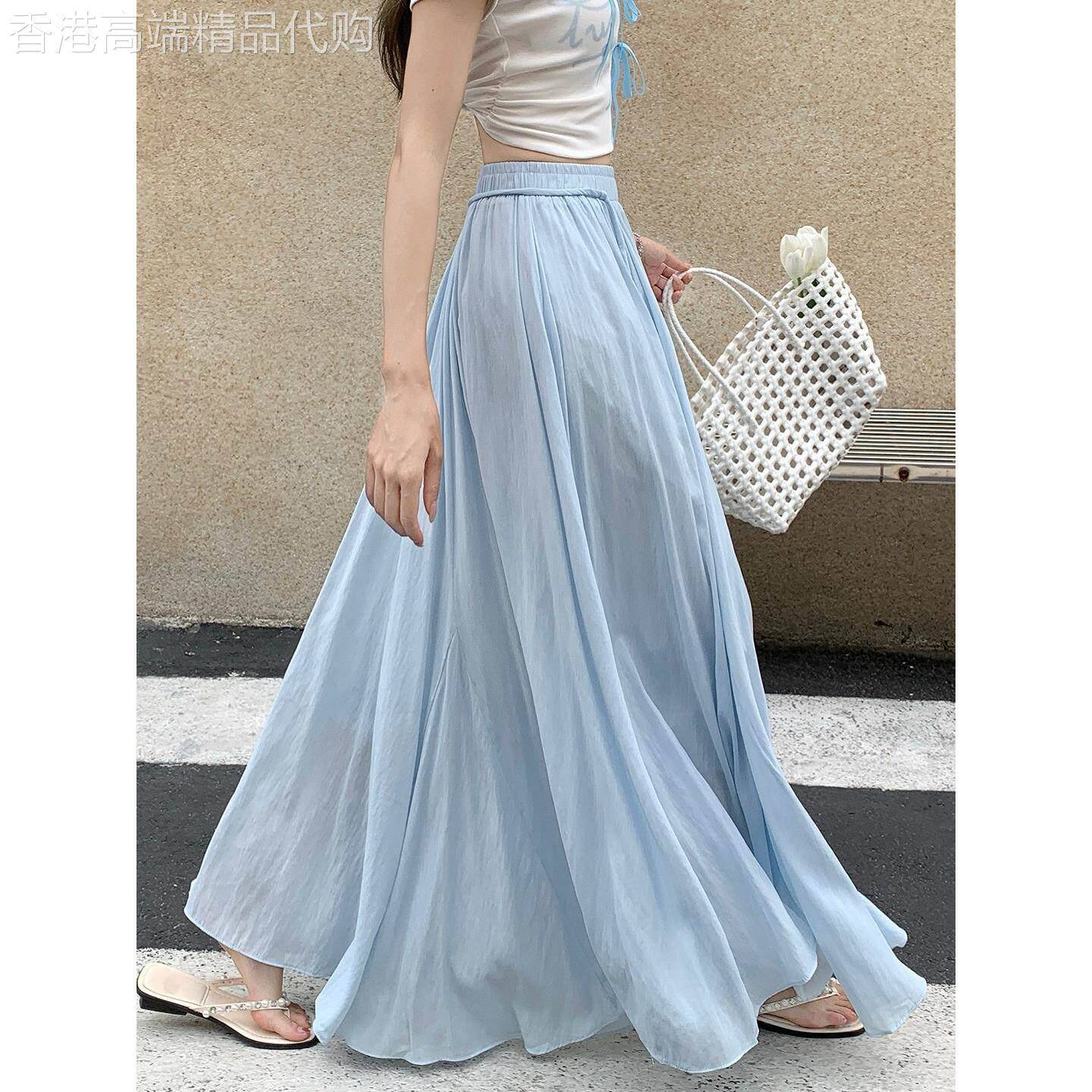 蓝色半身裙夏季女装2026新款高腰显瘦大摆裙休闲垂感松紧腰a字裙
