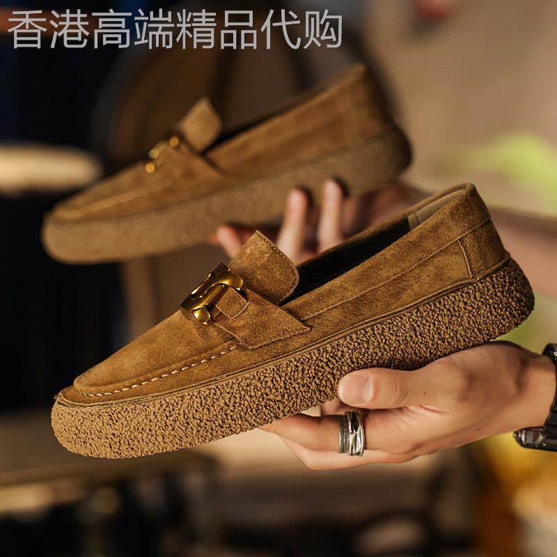 【高品质】一脚蹬乐福鞋男软面真皮男鞋牛筋底休闲皮鞋宽头豆豆鞋