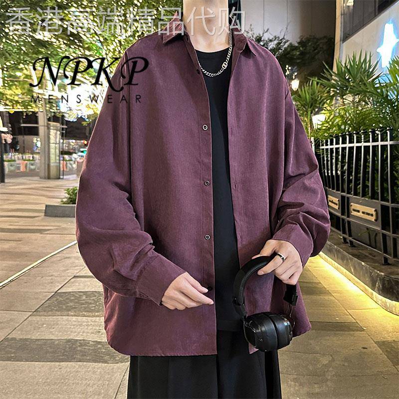 长袖衬衫男款春秋季新款休闲百搭宽松衬衣潮流痞帅青少年外套男装