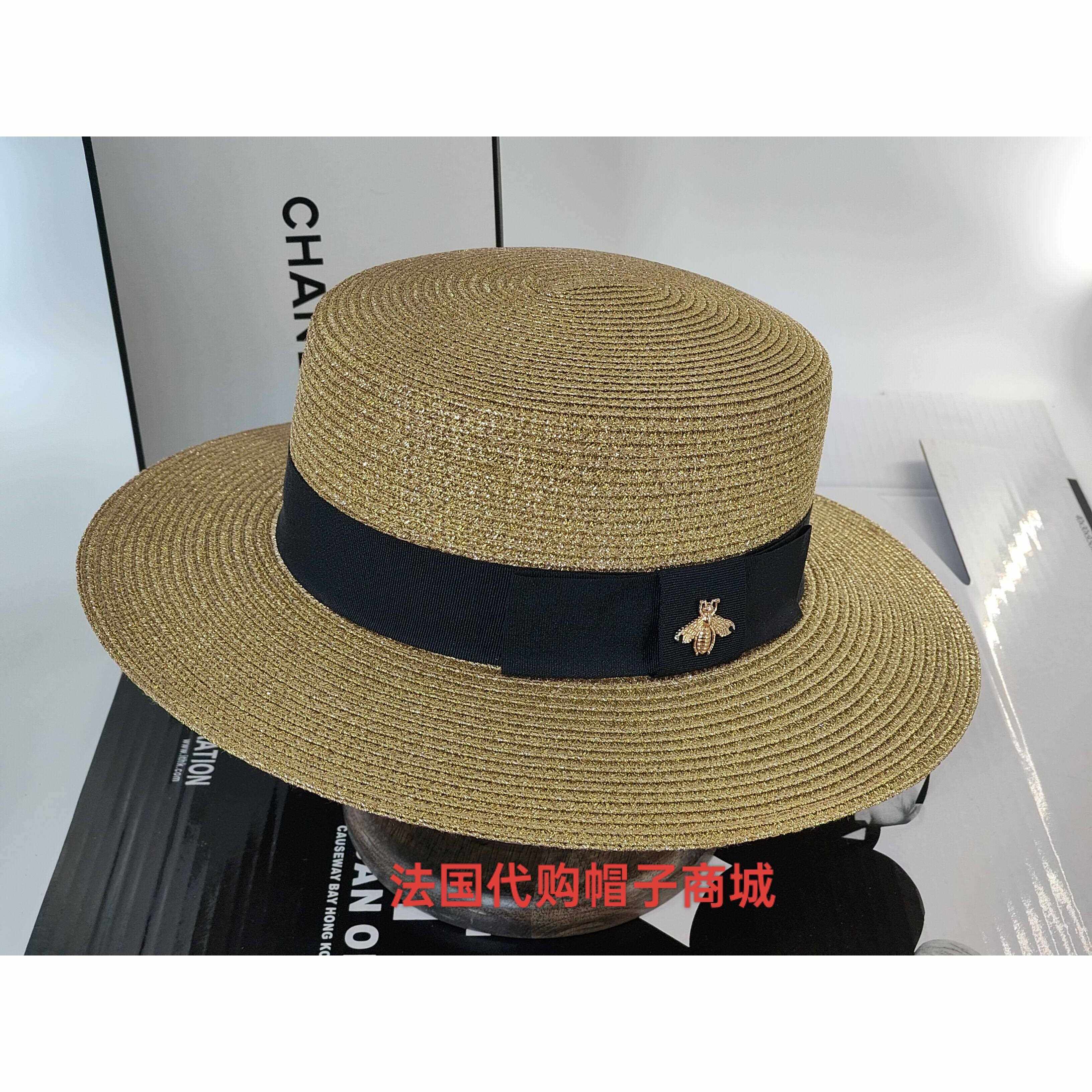 日本新款女士网红防晒金色小蜜蜂平顶帽子时尚百搭休闲帽遮阳礼帽