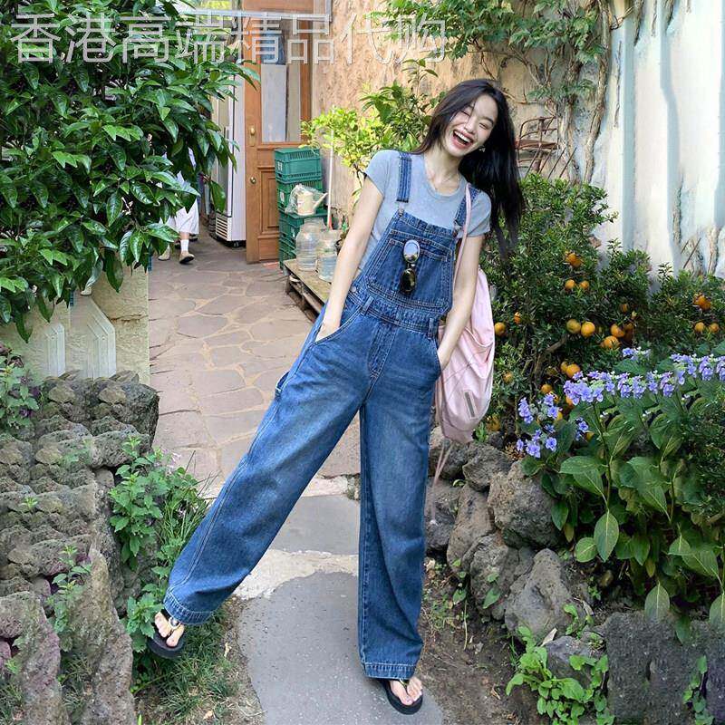 潮牌韩版复古牛仔抱婴袋裤女春季新款宽松休闲减龄连身裤阔腿直筒