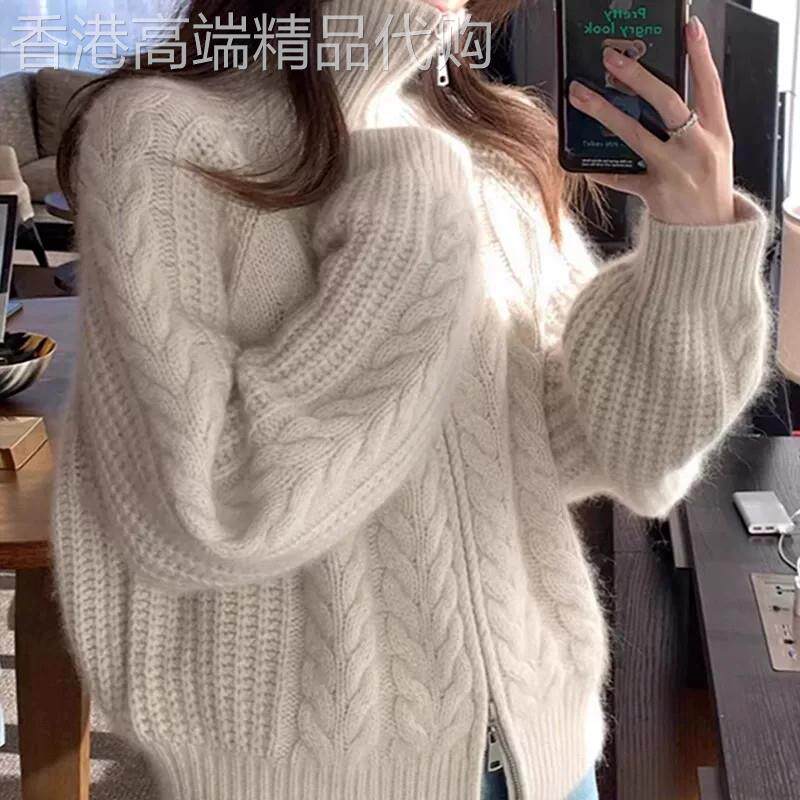 麻花高领毛衣外套女秋冬2026新款韩系慵懒风宽松软糯拉链针织开衫