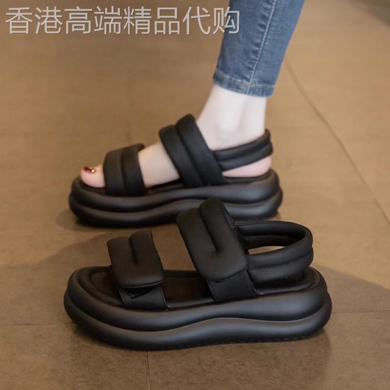 魔术贴真皮厚底运动凉鞋女款2025新款夏季网红休闲百搭软底沙滩鞋