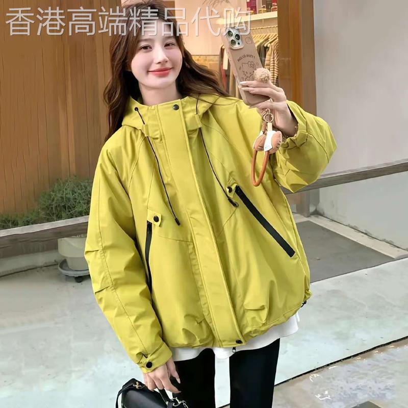 潮牌韩版连帽夹棉冲锋衣外套女春秋宽松时尚百搭显瘦棉衣夹克上衣