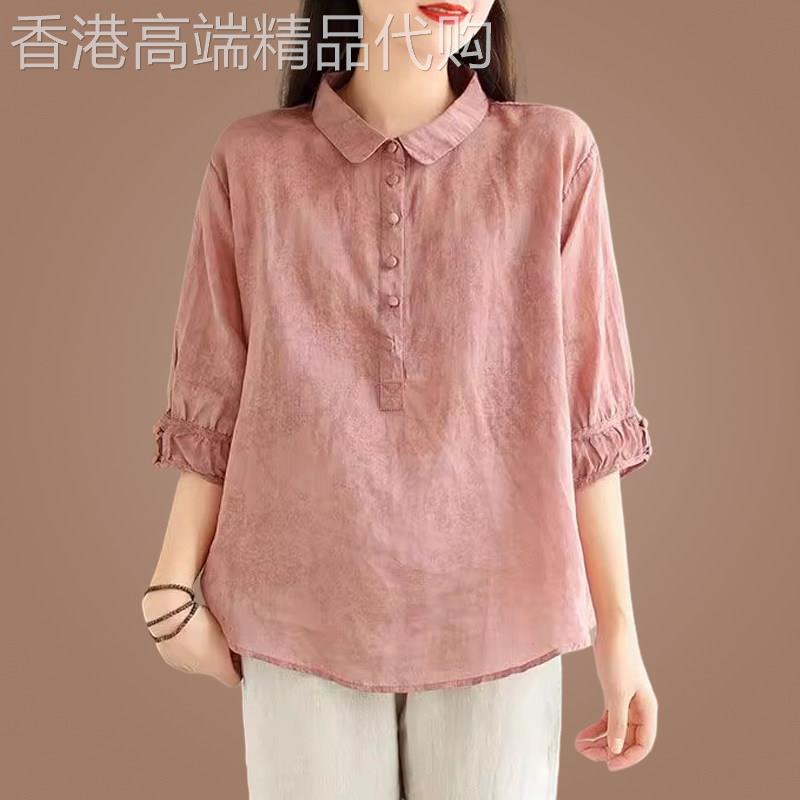 欧洲站苎麻衬衫女2025夏季新款高端棉麻亚麻宽松遮肚子薄款上衣潮