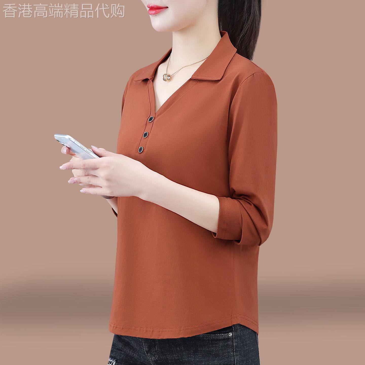 纯棉长袖t恤女春秋薄款2026年新款洋气时尚减龄休闲女士衬衫上衣