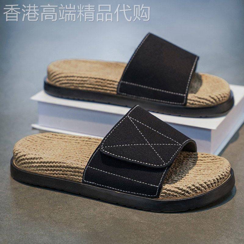出口美国?Chrisma Katch~一字拖魔术贴防滑麻绳纹按摩软底凉拖鞋