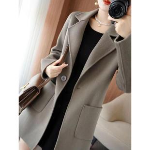 高档轻奢双面羊绒大衣女士秋冬新款时尚中长版西装领小羊毛呢外套