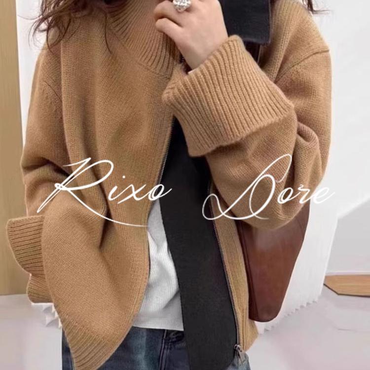 RIXO DORE法式高领拉链开衫女山羊绒衫高级感宽松厚针织毛衣外套