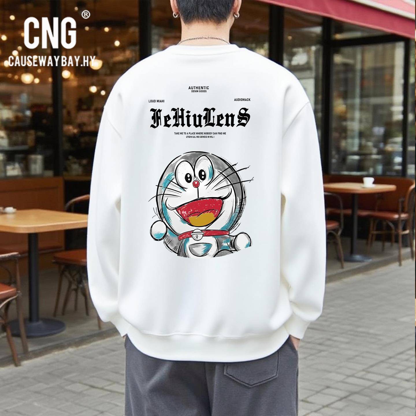 香港潮牌哆啦A梦卫衣外套男女款秋冬季加绒加厚情侣纯棉无帽上衣