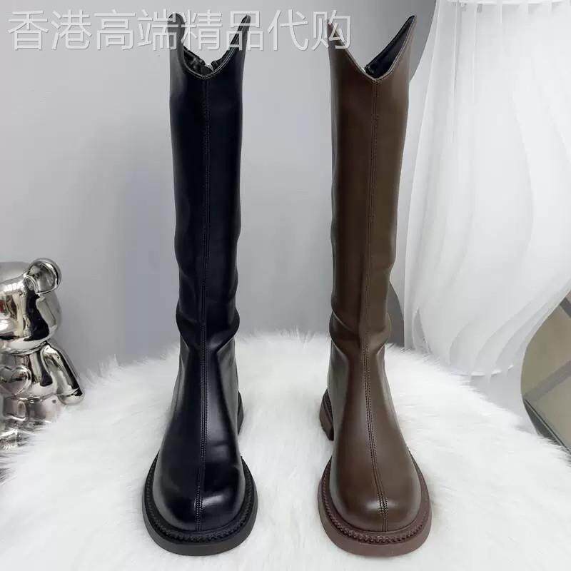 英国真皮厚底长筒靴女2026新款冬季增高英伦风骑士靴高筒瘦瘦靴子
