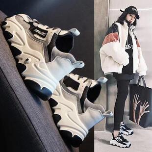 明星同款真皮老爹鞋女ins潮2025新款秋冬厚底加绒休闲运动鞋棉鞋