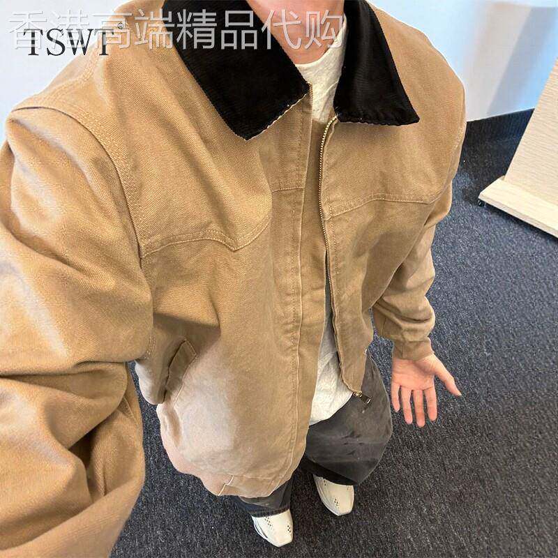 高端美式帆布水洗牛仔外套男士春秋新款潮牌翻领底特律工装夹克衣