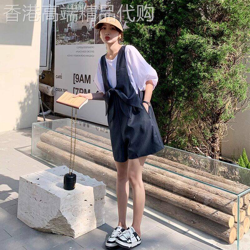 潮牌减龄蝴蝶结背带短裤女夏季2026年新款韩版时尚宽松休闲阔腿裤
