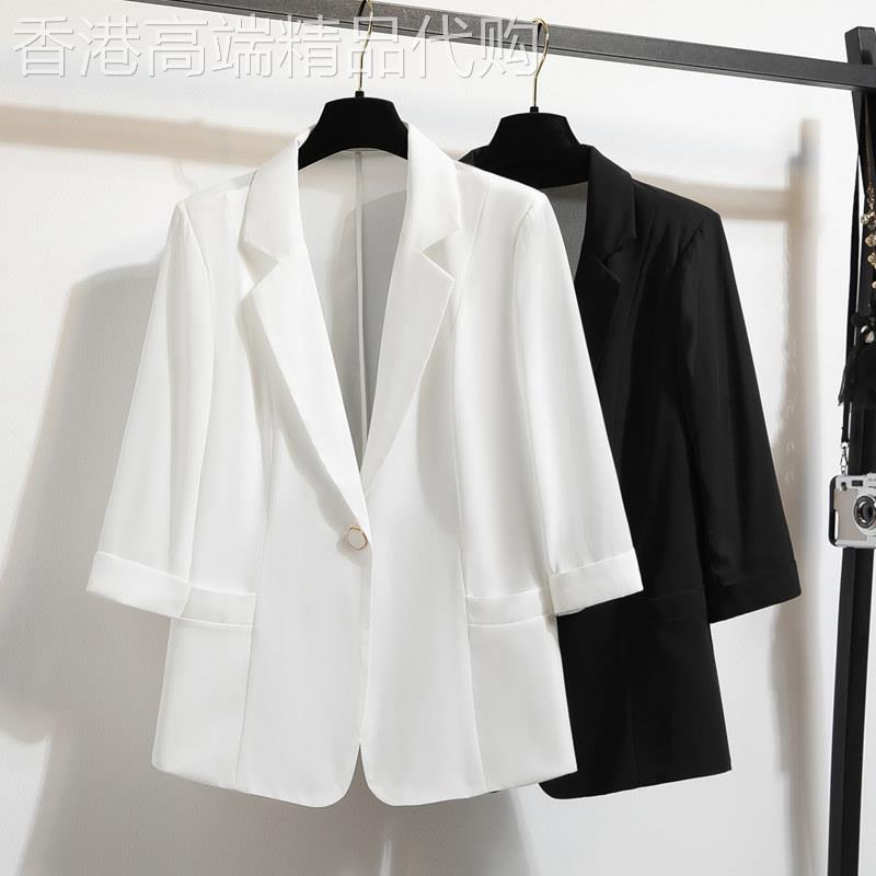 egmg雪纺小西装女夏季2026新款气质薄款女休闲七分袖西服上衣外套