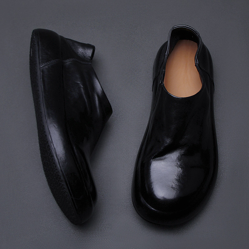 水洗马皮乐福鞋男一脚蹬德比皮鞋