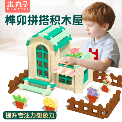 鲁班榫卯积木儿童拼搭建筑师房子模型益智力玩具小建造师木制礼物
