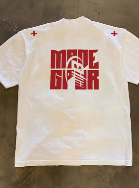 100%纯棉 潮款个性设计印花T恤夏季短袖男女同款圆领宽松休闲半袖