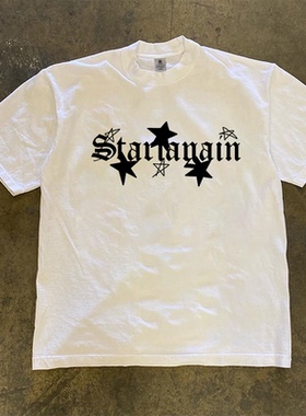 260g重磅不透潮流星星时尚印花T恤夏季纯棉圆领短袖男款学生青年