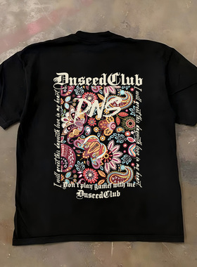 260g重磅不透原创设计潮流腰果花印花T恤夏季纯棉圆领短袖男休闲