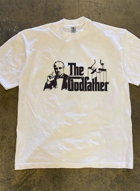 260g重磅不透小众设计美式教父印花T恤夏季纯棉圆领短袖男款透气