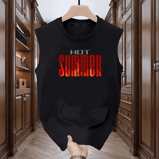 背心男士 火焰印花无袖 休闲坎肩T恤纯棉套头宽松不透 新款 2024夏季