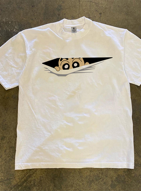 260g重磅不透原创小新偷看纯棉短袖男夏季美式休闲情侣t恤上衣服