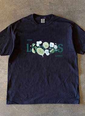 JSC POP 260g夏季清凉柠檬印花t恤短袖男款纯棉圆领男士半袖上衣