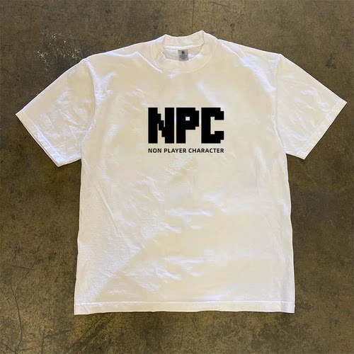 像素风NPC印花T恤 潮款夏季100%纯棉短袖T恤男女同款宽松休闲半袖