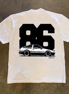 260g重磅不透小众设计86汽车印花T恤夏季纯棉圆领短袖男女同款