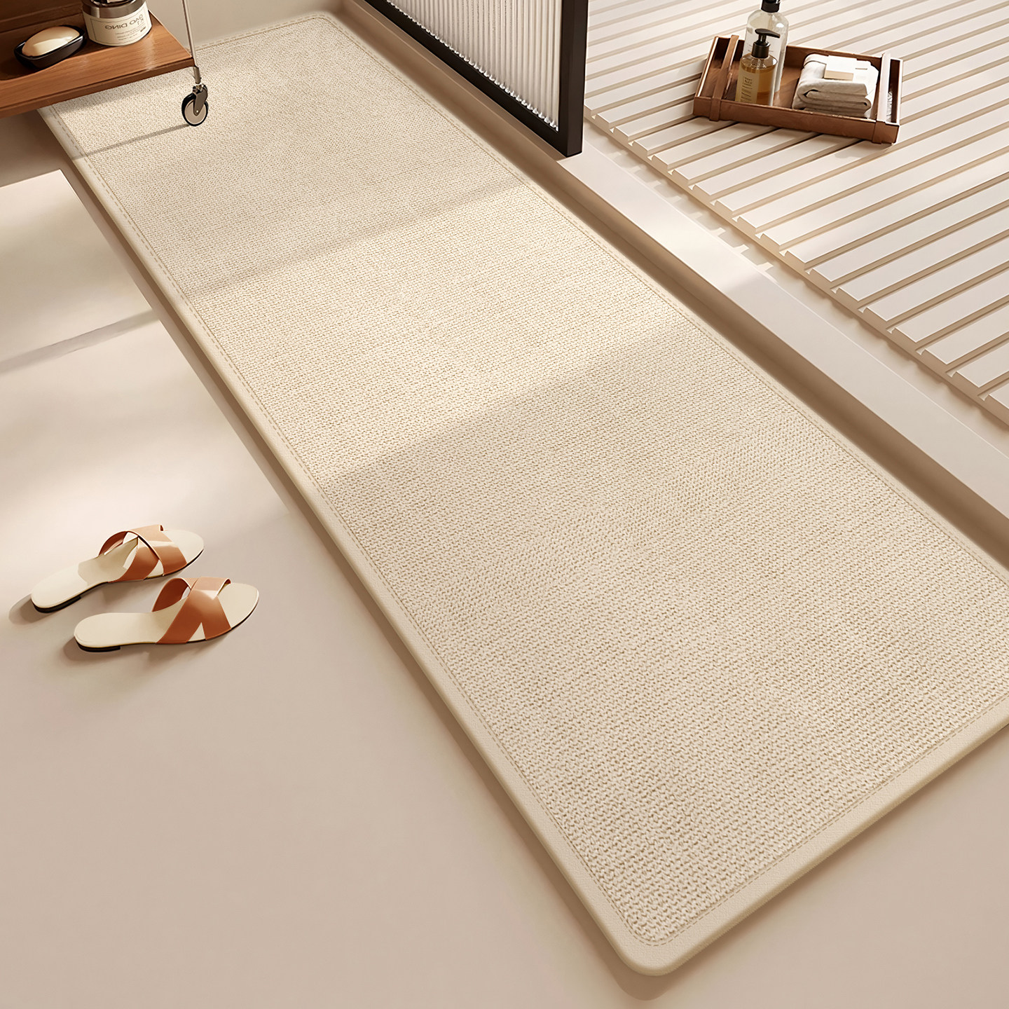 2026新款亚麻编织浴室地垫吸水速干卫生间防滑脚垫洗手间长条地毯