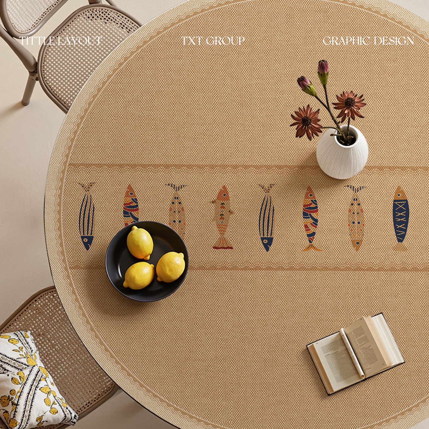 防麻质感圆桌垫茶几垫