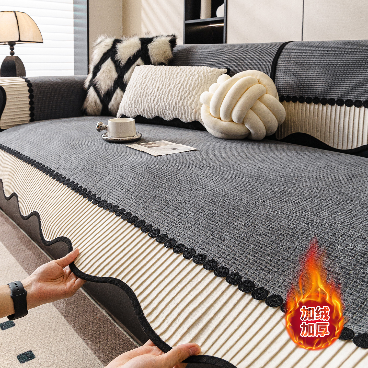 冬季异形加厚毛绒防滑沙发坐垫子