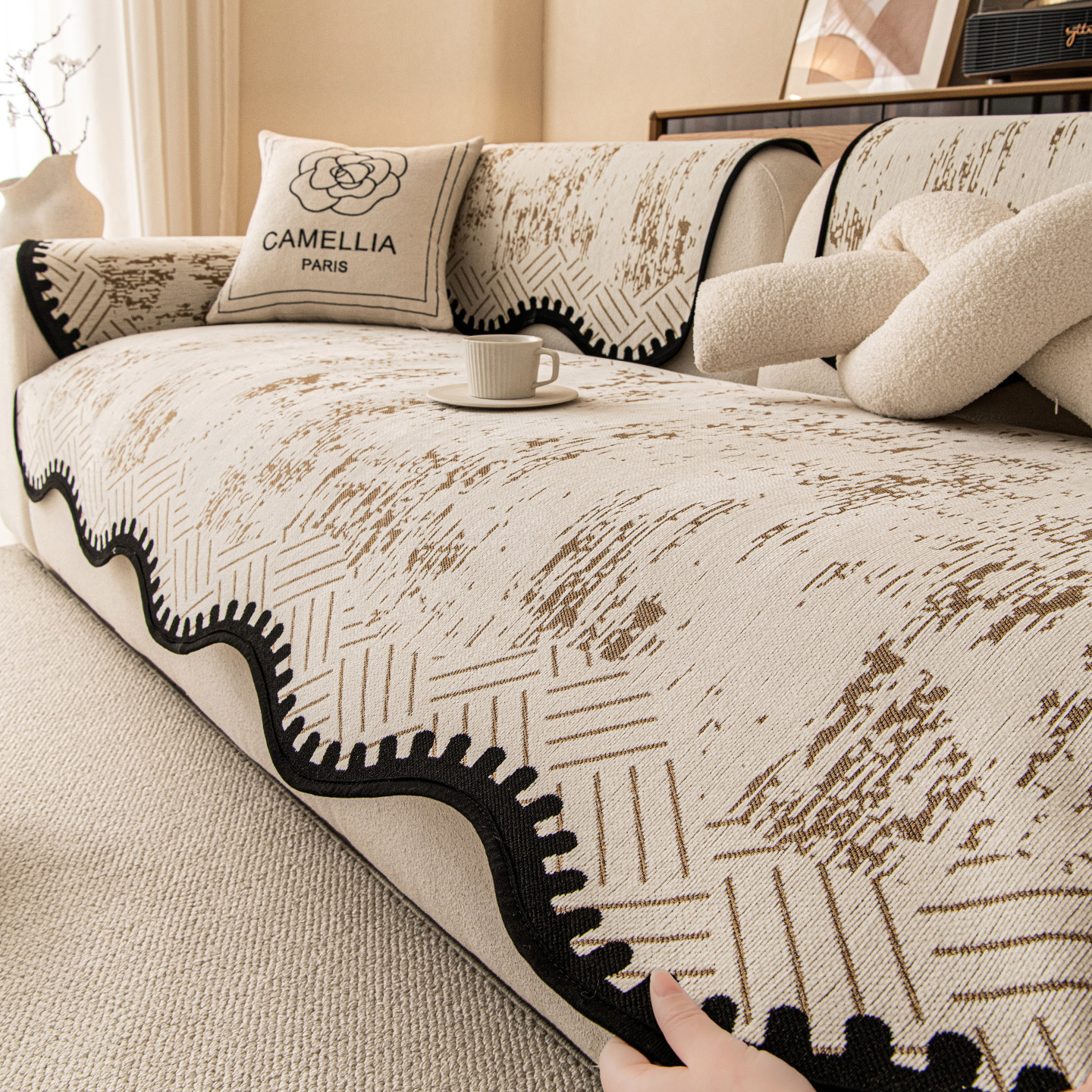 法式复古风四季通用沙发垫盖布2026新款一片式固定防滑直排坐垫子