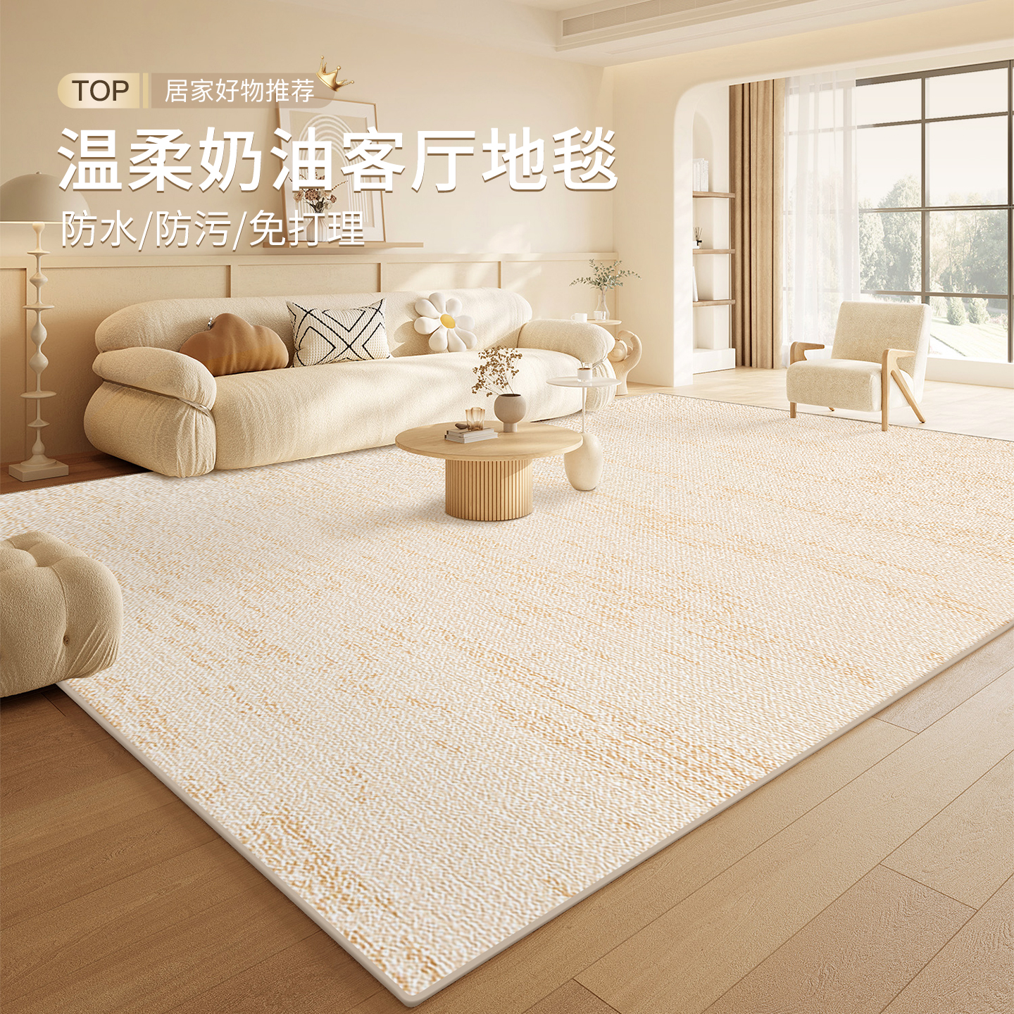 奶油风客厅地毯防滑防水免洗垫子