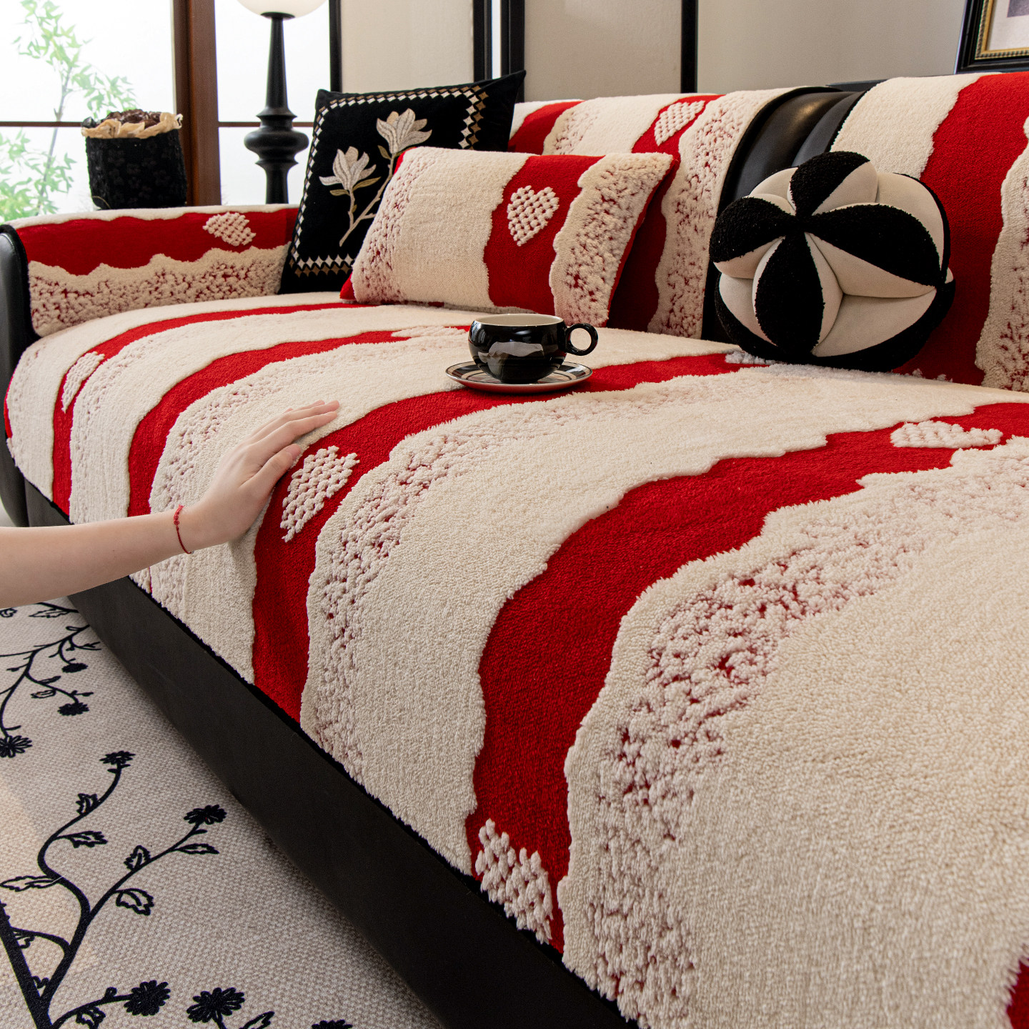 【红意新年】现代轻奢毛绒沙发垫2025冬季新款固定防滑沙发坐垫子,居家布艺,沙发垫,淘宝优惠券,粉丝福利购,淘宝优惠卷