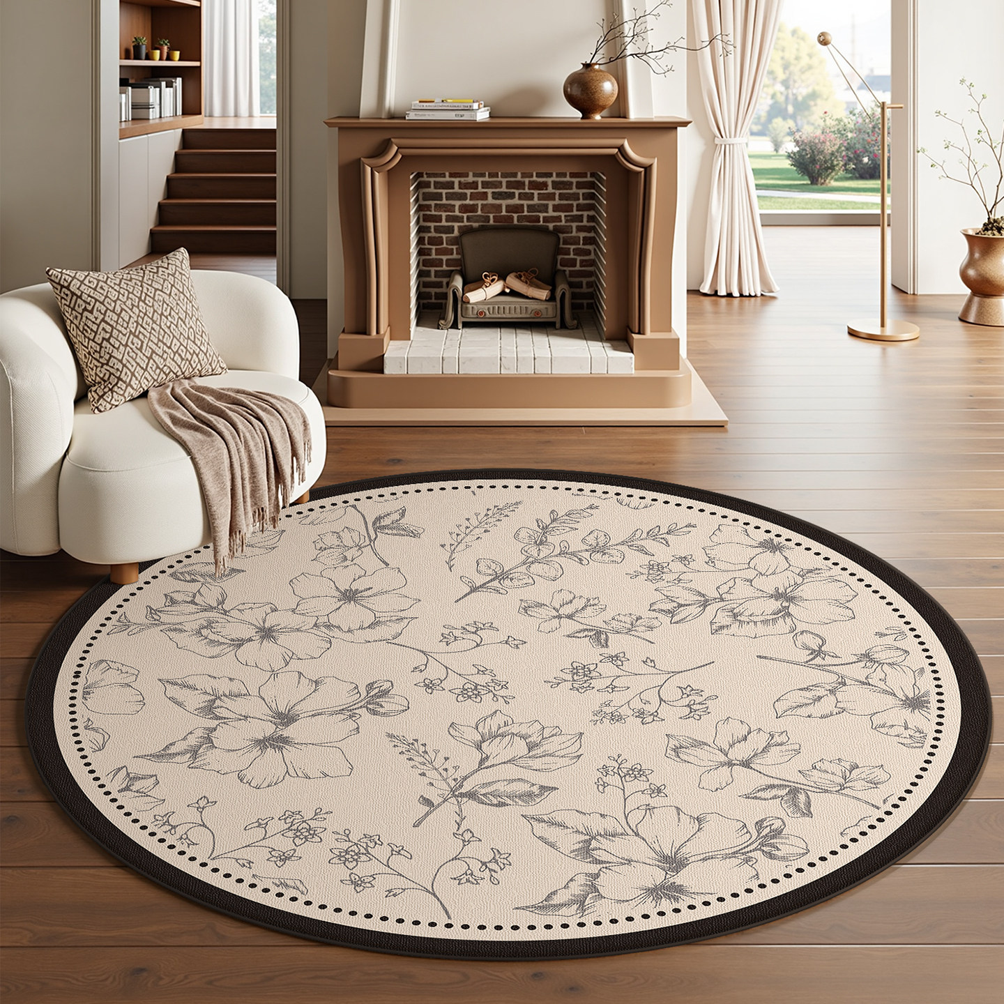 法式圆形地毯防滑防水高级感客厅沙发茶几毯电脑转椅卧室床边地垫