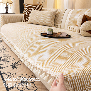 四季通用仿棉麻直边沙发垫2026新款一片式固定防滑直排沙发坐垫子