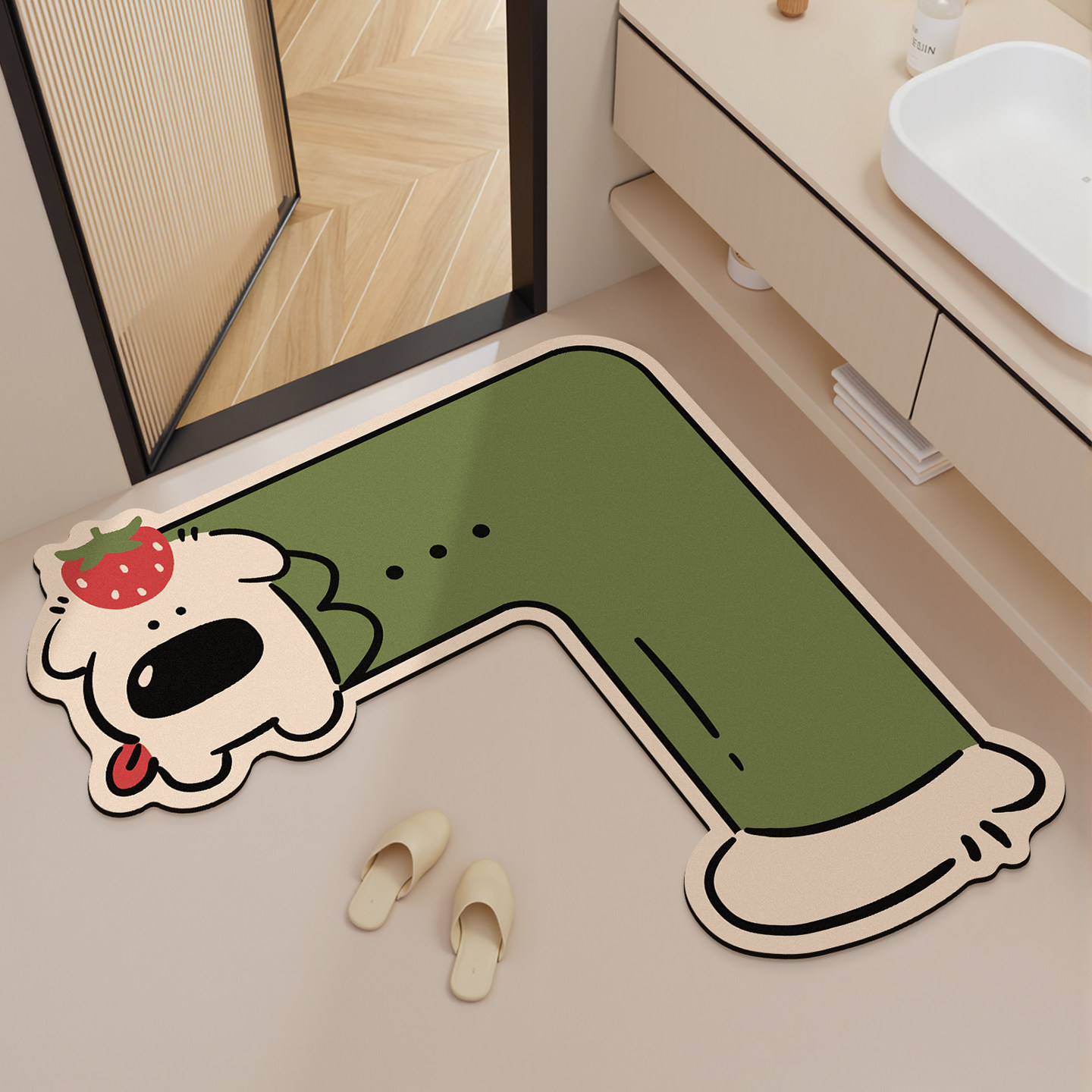 卡通可爱L形转角浴室地垫卫生间硅藻泥吸水脚垫厕所门口防滑地毯