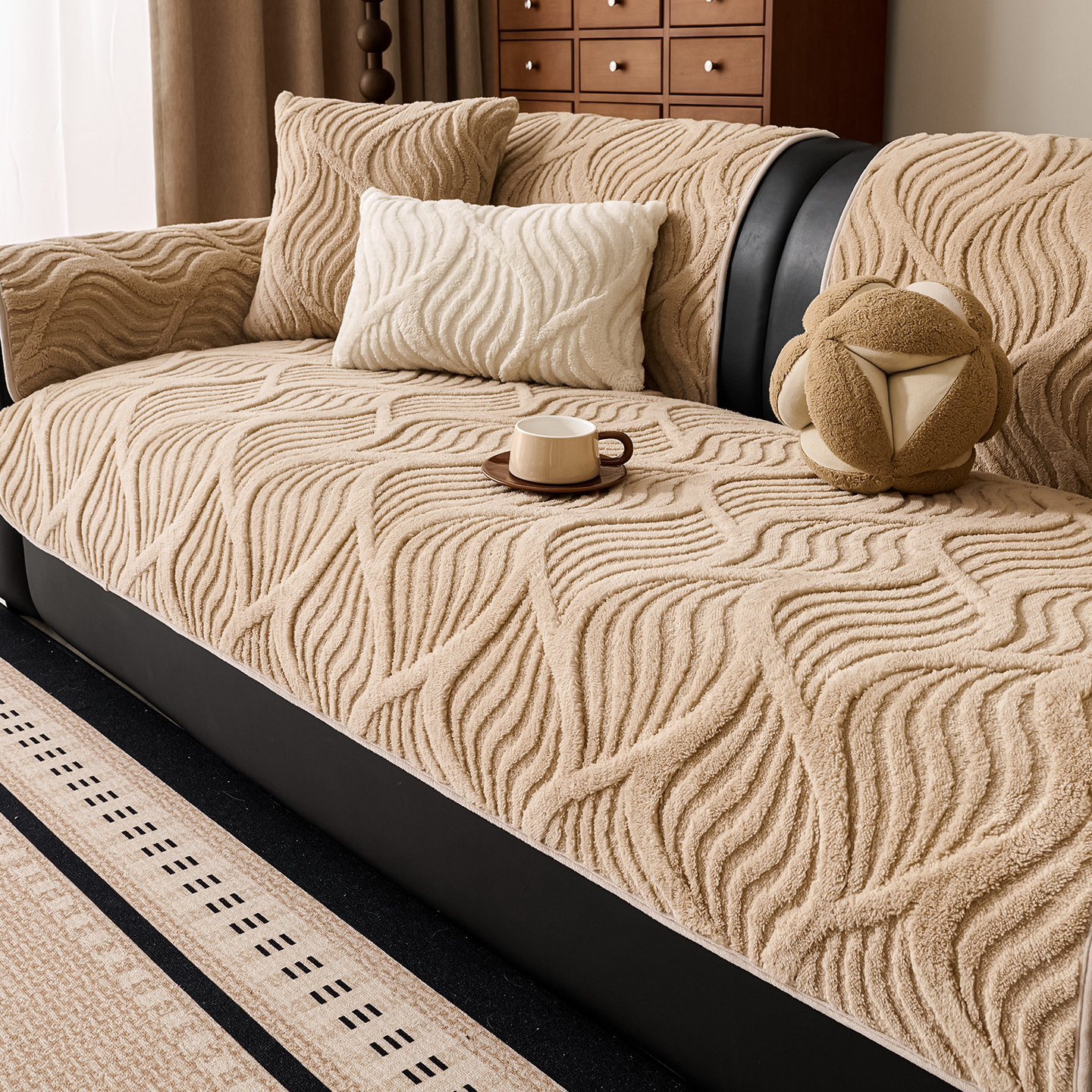 中古风冬季新款毛绒防滑沙发垫子