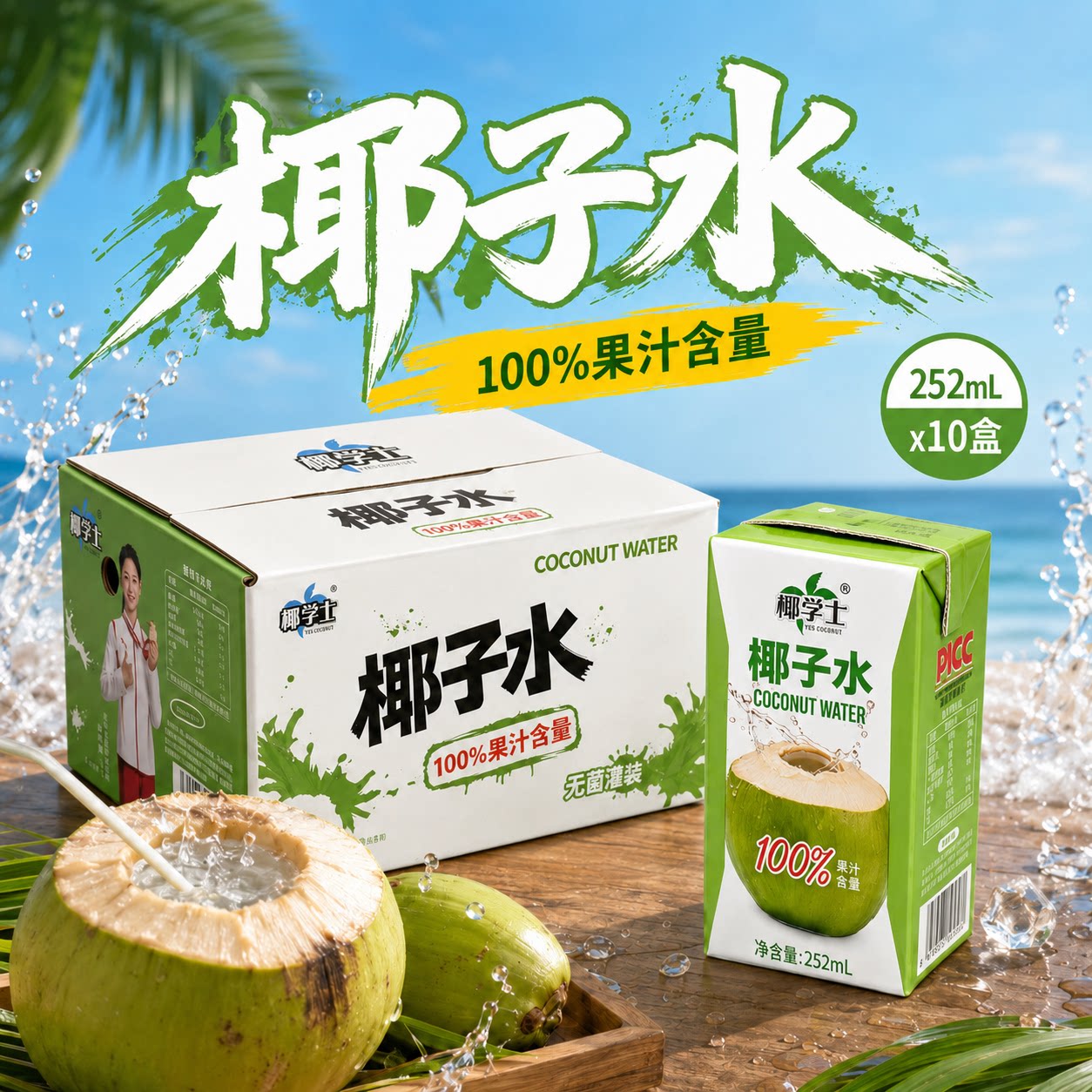 椰学士椰子水252ml10盒