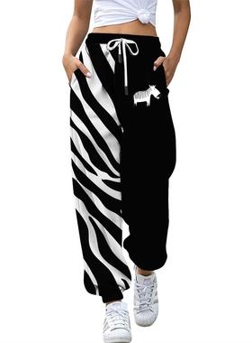 Women's digital printing sports stitching sweater pants