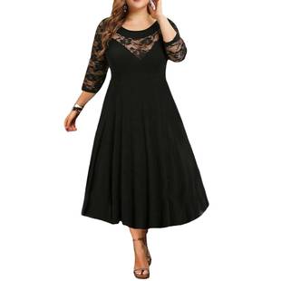 Black lace stitching big yards dress party dress 大码连衣裙