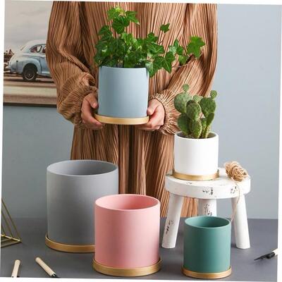 flowerpot ceramic simple large indoor plant pot with tray