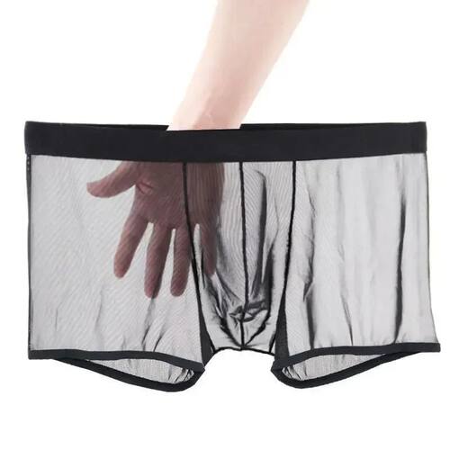 Men's Underwear Transparent Boxers Bulge Ice Silk See Throug