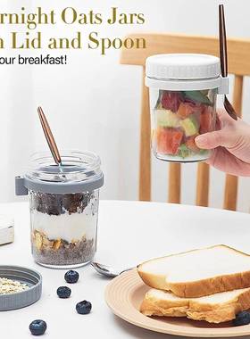 Oatmeal Cup Overnight Oats Jars Breakfast Cup with Lid &Spoo