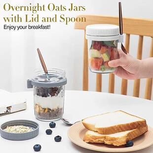 Oatmeal Cup Overnight Oats Jars Breakfast Cup with Lid &Spoo