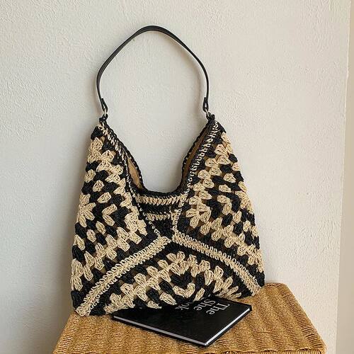 Popular Women's Woven Straw Shoulder Bag Medium Size Handbag